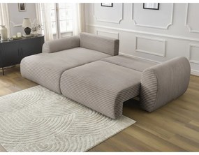 Divano angolare in grigio chiaro/beige allungabile (con penisola a sinistra) con rivestimento in velluto a coste Lucien – Bobochic Paris