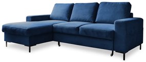 Divano letto angolare in velluto a coste blu scuro (angolo sinistro) Lofty Lilly - Miuform