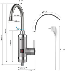 Scaldabagno istantaneo con LED display 3000W/230V IPX4 acciaio inossidabile