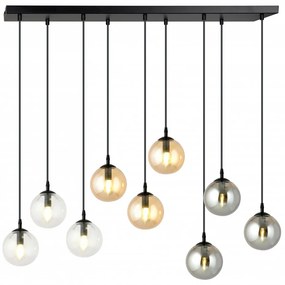 Lampadario a Sospensione in Acciaio e Vetro COSMO 9 Nero 9xE14 Colore delle Sfere Grafite, Trasparente, Ambrata
