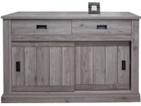 Credenza BolanosdeC, Buffet stile vintage a 2 ante e cassetti, Madia con ripiani, Mobile da soggiorno, Rovere anticato, Cm 150x50h95