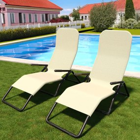 Coppia Di Lettini Basculante Pieghevole Prendisole Sedia Con Braccioli Sdraio Schienale Reclinabile Regolabile Struttura In Metallo Tubolare Spiaggia Mare Giardino Piscina 173 x 66 x 60 Cm (Beige)