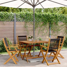 Set Pranzo Da Giardino 5 Pz Nero Polipropilene E Legno Massello /