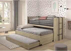 Letto da bambini a castello/estraibile di colore naturale con scrivania con rete inclusa 90x200 cm Sam – Vipack