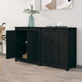 Credenze 2 pz nero 70x35x80 cm in legno massello di pino