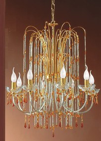 8-light chandelier - golden and  amber Crystal - 403/8 - Royal Crystal - Arredo Luce Oro 24 kt