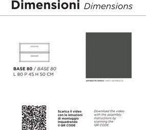 Mobile da bagno sospeso moderno base 80cm CLEIDE con 2 cassetti e lavabo, ANTRACITE OPACO