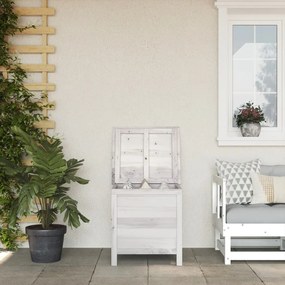 Contenitore Giardino Bianco 50x49x56,5 Cm Legno Massello Abete /