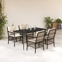 Set da Pranzo da Giardino 5pz con Cuscini in Polyrattan Marrone 3212113