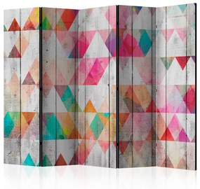 Paravento Triangoli arcobaleno II (5 pezzi) - composizione geometrica colorata