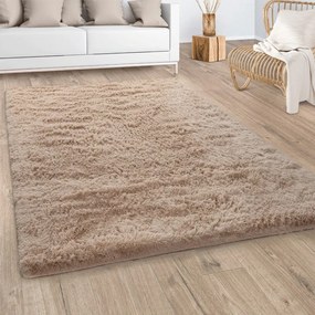 Tappeto Moderno Shaggy a pelo lungo Tinta Unita  Colore Beige, Dimensioni cm 160x220