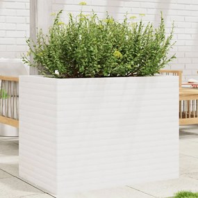 Fioriera Da Giardino Bianca 90x60x68,5cm Legno Massello Di Pino /