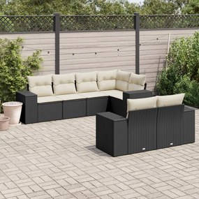 Set Divani da Giardino con Cuscini 7pz Nero Polyrattan