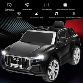 Costway Macchina cavalcabile per bambini con telecomando e luci LED, Audi Q8 con batteria 12 V e 2 motori Nero