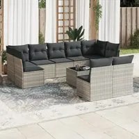 Set Divano Giardino 10 pz con Cuscini Grigio Chiaro Polyrattan 3250001