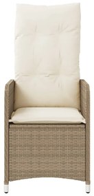 Sedia reclinabile da giardino con cuscini beige in polyrattan