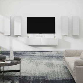 Set Di Mobili Porta Tv 6 Pz Bianco İn Legno Multistrato /