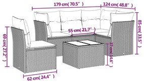 Set divano da giardino 6pz con cuscini grigio chiaro polyrattan