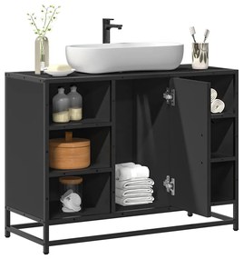 Mobile Lavabo Bagno Nero 60x30x60 Cm Legno Multistrato /