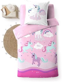 Set copripiumino e federa da bambini rosa in cotone per letto singolo 140x200 cm Licorne – douceur d'intérieur