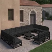 Set Divani da Giardino 13 pz con Cuscini Massello di Pino Nero 3077243