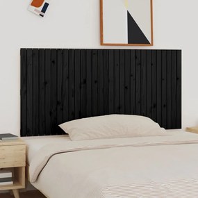 Testiera Da Parete Nera 185x3x90 Cm İn Legno Massello Di Pino /