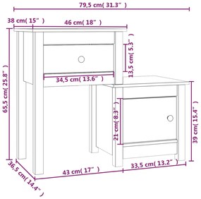 Comodino Nero 79,5x38x65,5 cm in Legno Massello di Pino