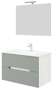Mobile bagno sospeso 80 rovere bianco e tortora con lavabo e specchio Iris