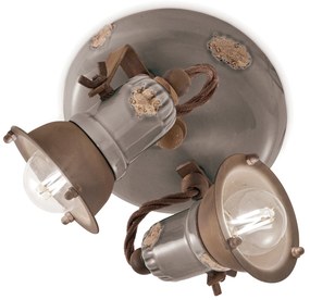 Plafoniera Vintage Loft Ferro E Ceramica Tortora 2 Luci E14