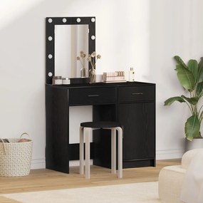 Set di tavoli da trucco 2 pezzi  con led in legno ingegnerizzato nero