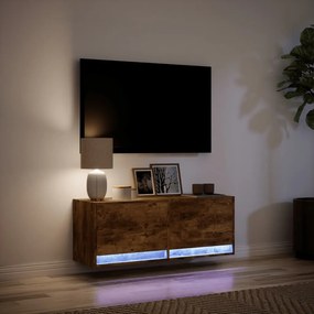 Mobile tv a parete con luci led rovere fumo 100x31x35 cm