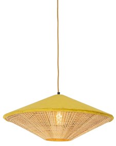 Lampada a sospensione rustica in velluto giallo con rattan 60 cm - Frills Can