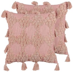 Set di 2 cuscini cotone ricamato rosa 45 x 45 cm TORENIA Beliani