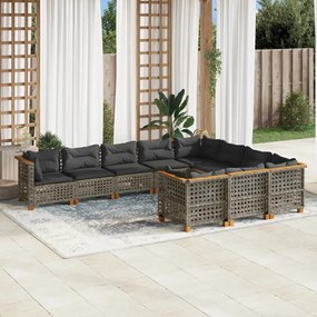 Set divano da giardino 10 pz con cuscini grigio in polyrattan