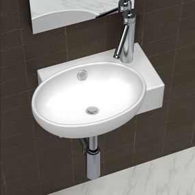 Lavello Ceramica Con Foro Rubinetto E Troppo Pieno Bianco /