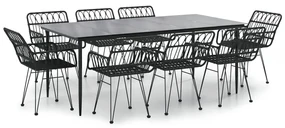 Set da pranzo da giardino 9 pz nero in polyrattan