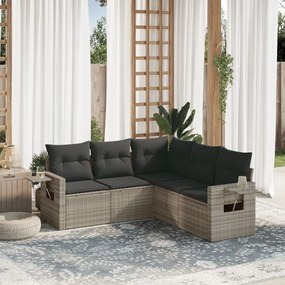 Set divano da giardino 5pz con cuscini grigio chiaro polyrattan