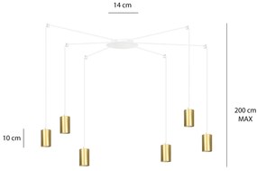 Sospensione A Ragno In Acciaio Bianco E Oro 6 Luci Tracker Con Cavo 3 Metri
