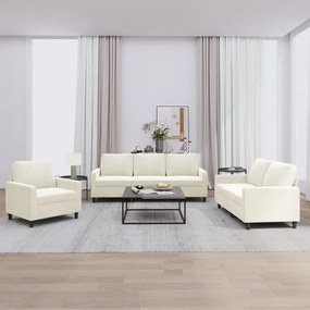 Set Di Divani 3 Pz Con Cuscini Crema İn Velluto /