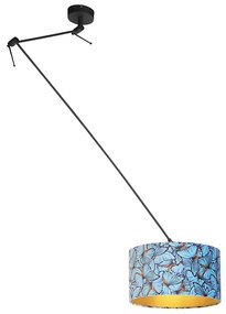 Lampada a sospensione nera con paralume in velluto farfalle con oro 35 cm - Blitz
