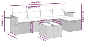 Set divano da giardino 6 pz con cuscini nero in polyrattan