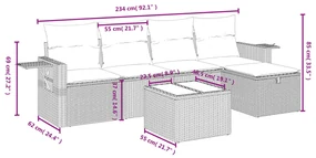 Set divano da giardino 6 pz con cuscini nero in polyrattan