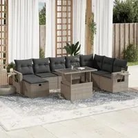 Set Divano da Giardino 9pz con Cuscini Grigio Chiaro Polyrattan 3275032