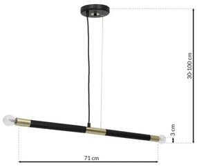 Lampadario a sospensione con filo BASTONE 2xE14/40W/230V nero/oro