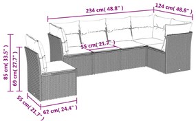 Set divano da giardino 6 pz con cuscini nero in polyrattan