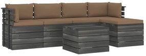 Set divani da giardino su pallet 6 pz con cuscini massello pino