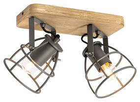Faretto industriale grigio scuro con legno regolabile 2 luci - Arthur