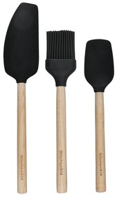 Set 3 utensili cucina silicone nero manico bambù KitchenAid