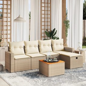 Set divano da giardino 6 pz con cuscini beige in polyrattan