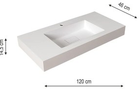 Lavabo integrale a incasso rettangolare L 120.5 x H 14.4 x P 46 cm in resina bianco opaco